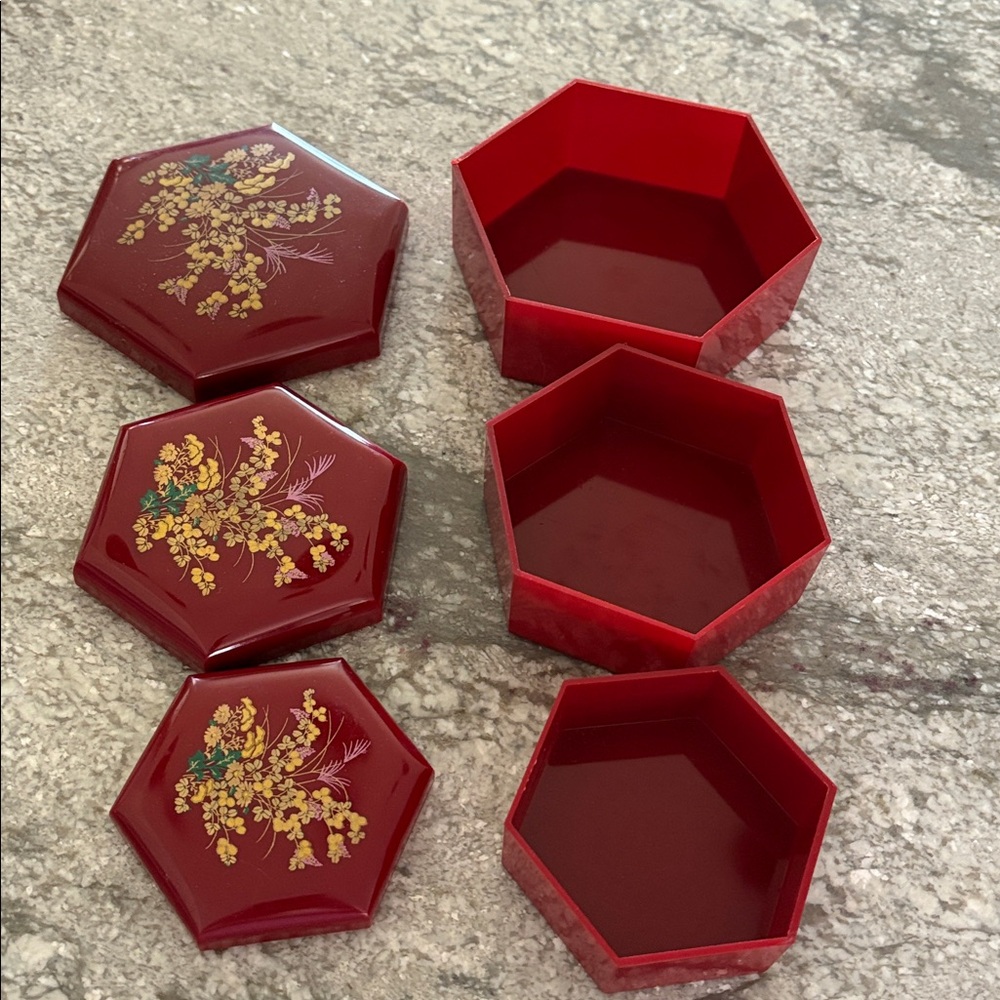 Vintage 1970s Chinoiseri Style Nesting Trinket Jewlery Boxes Set Of 3 oriental - Picture 2 of 4
